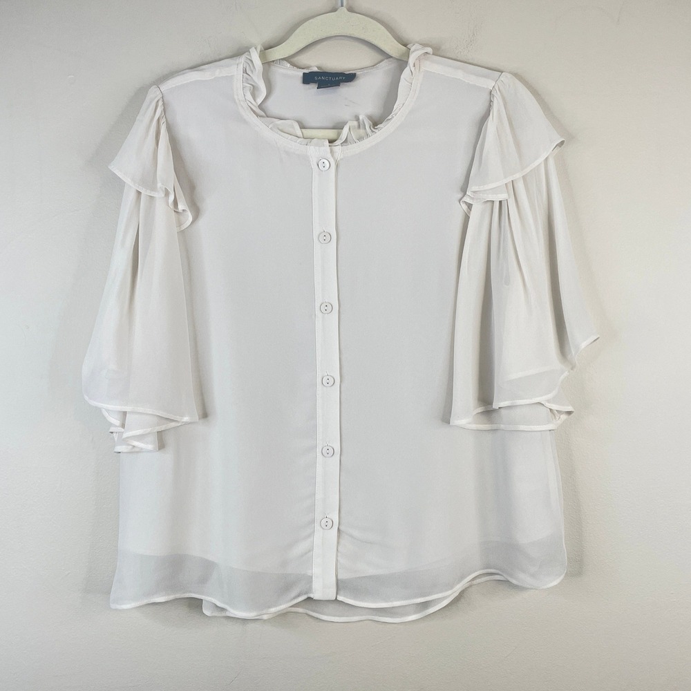Sanctuary Romantic Blouse Women Small Sheer Ruffle Feminine Flowy Neutral Dainty